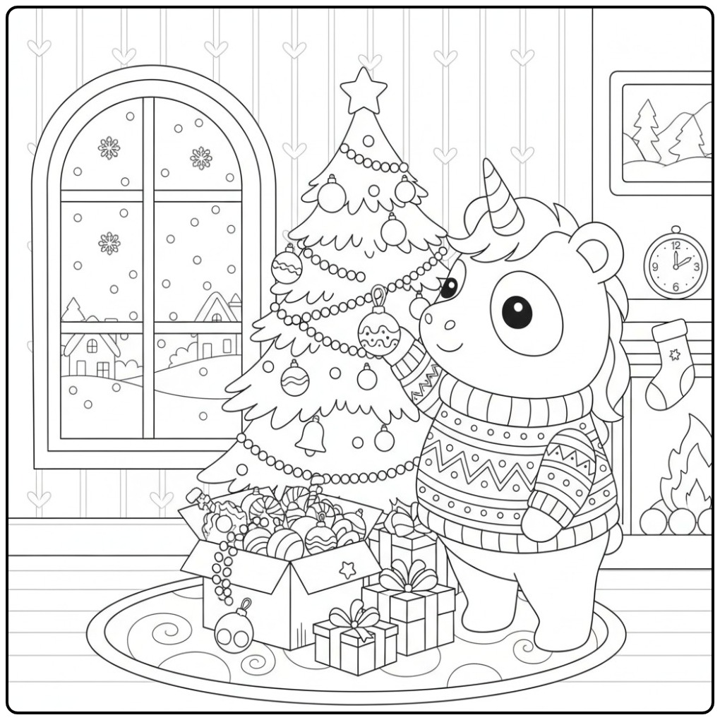 Magical Unicornpanda Christmas with Gifts coloring page