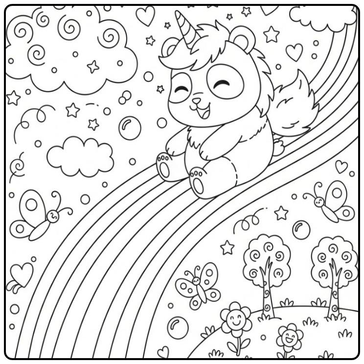 Magical Unicornpanda Rainbow in the Clouds coloring page