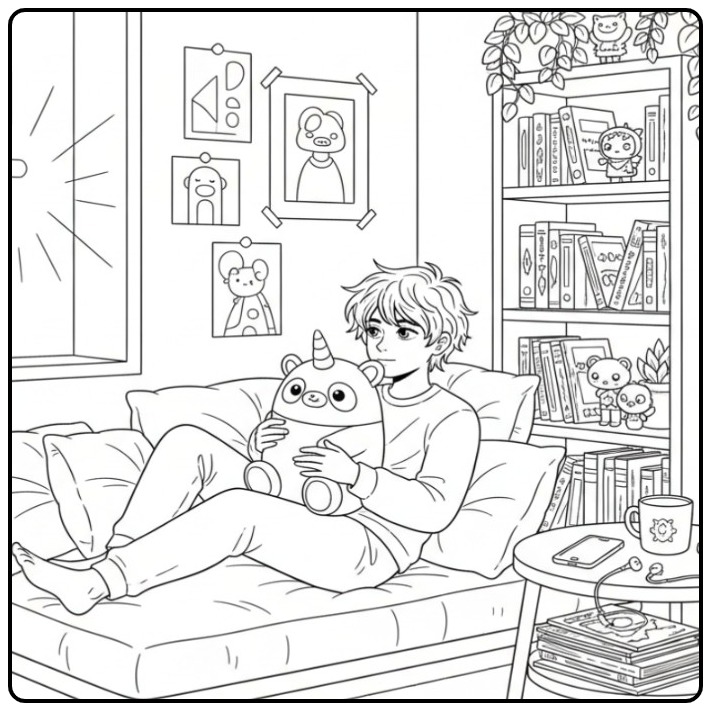 Magical Hug and Boy a Unicorn Panda coloring page