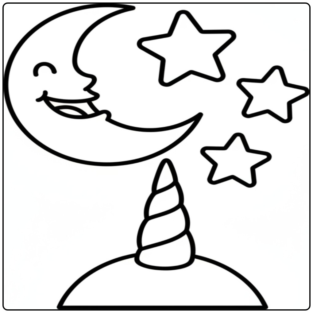 Magical Night with a Cute Unicorn Horn coloring page