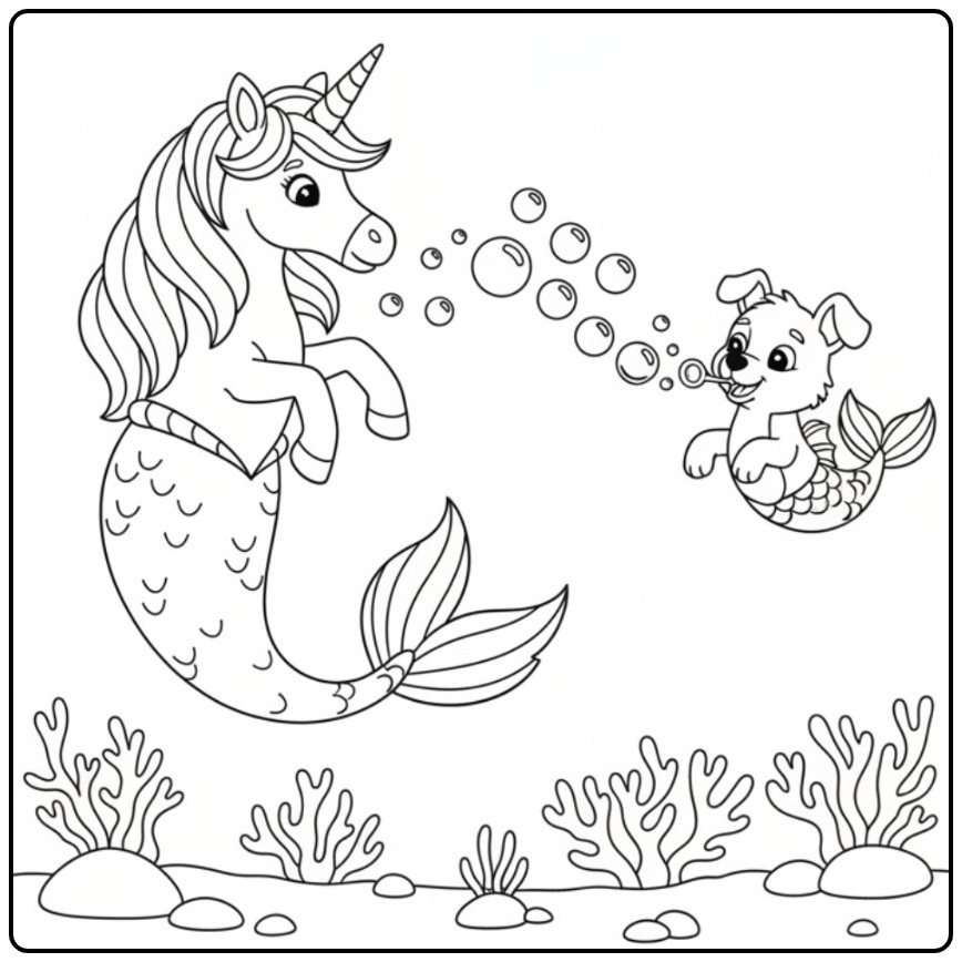 Magical Underwater World Unicorn Mermaid coloring page