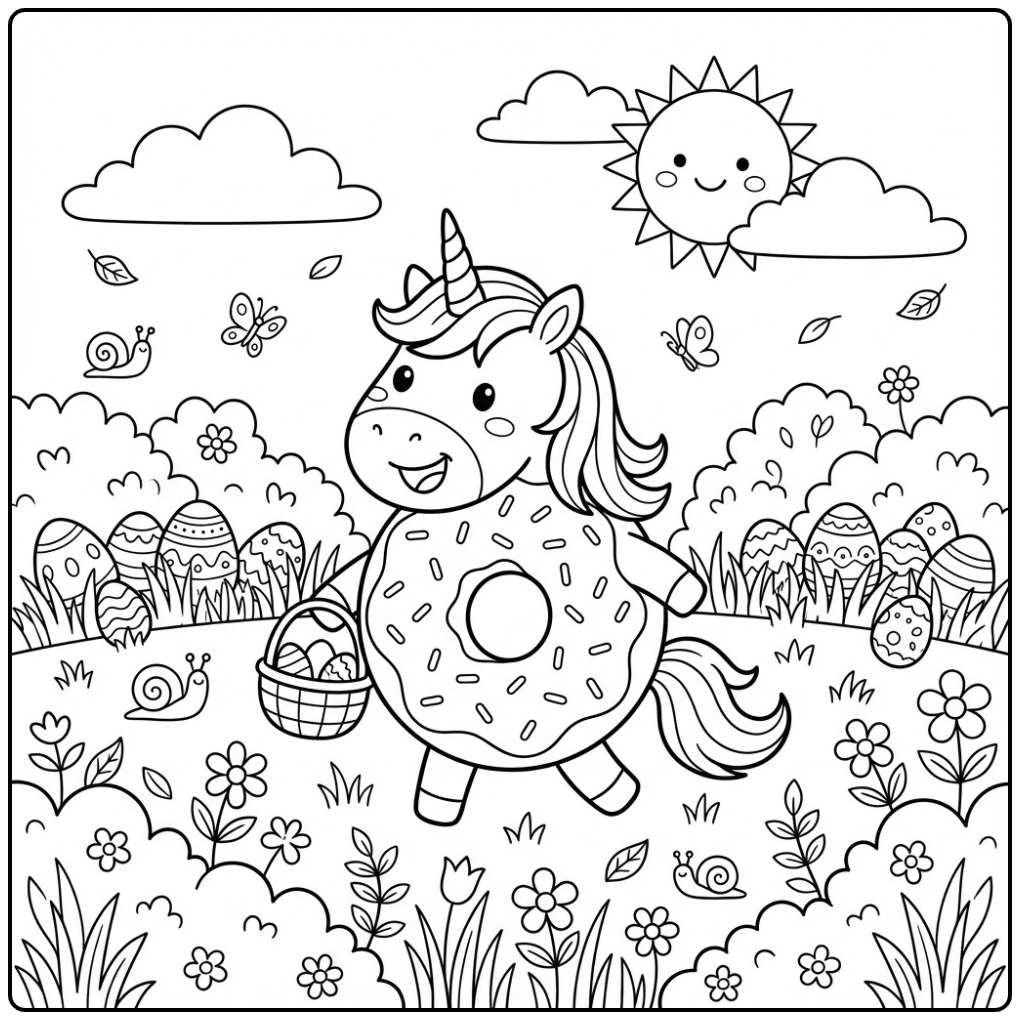 Magical Easter Donut Unicorn for the Spring coloring page