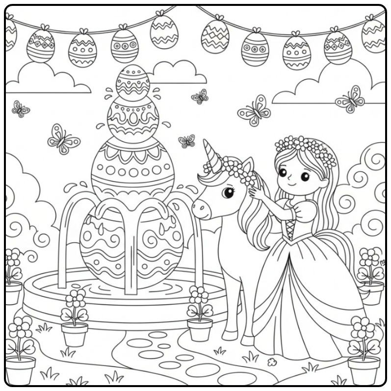 Magical Easter Princess Unicorn for Children coloring page
