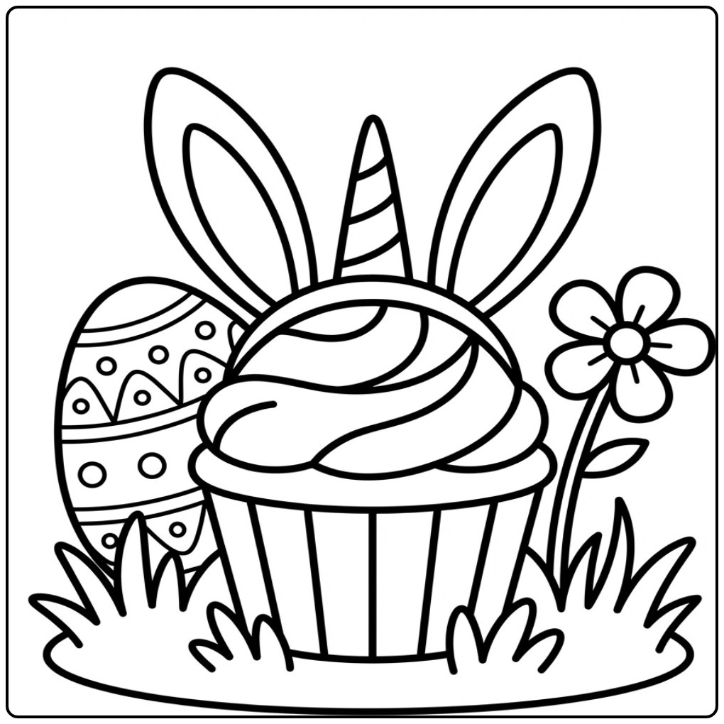 Magical Easter Unicorn Cupcake coloring page