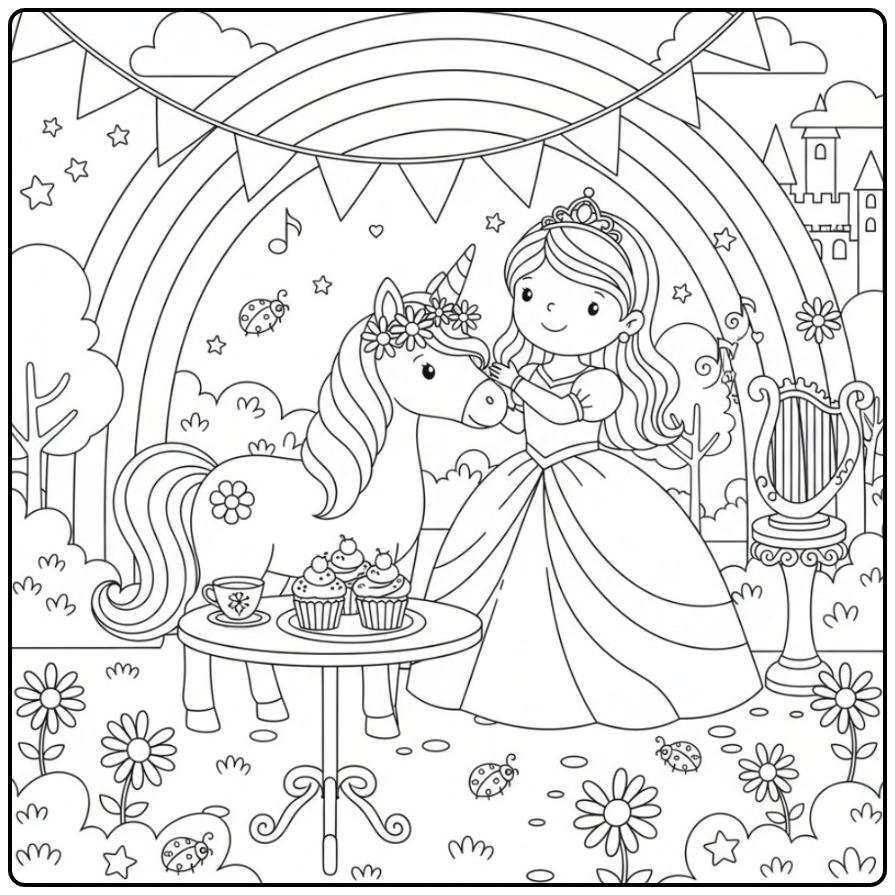 Magical Rainbow Princess Unicorn for Children coloring page