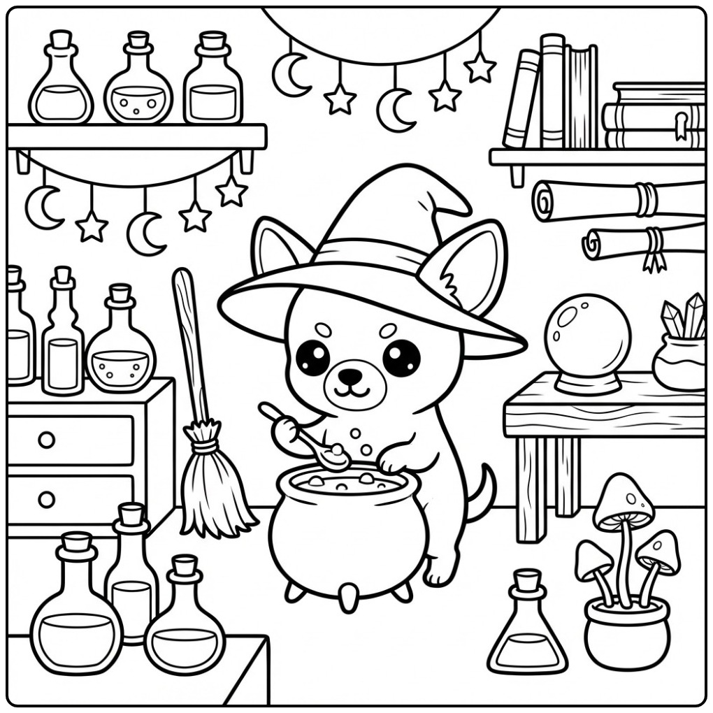 Magical Toverdrankjes with This Chihuahua Witch coloring page