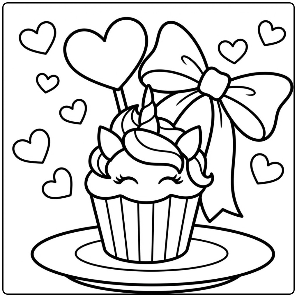 Magical Unicorn Cupcake Cheerful coloring page