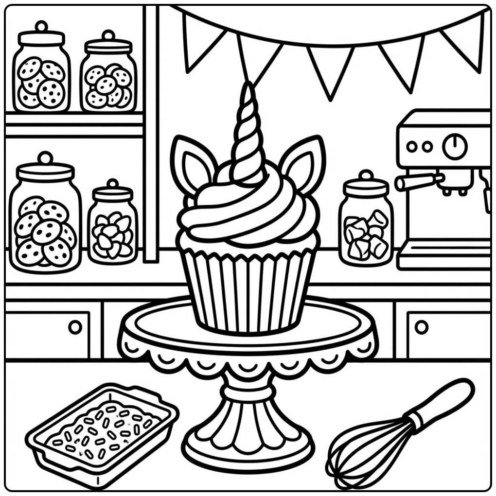 Magical Unicorn Cupcake in 1 coloring page