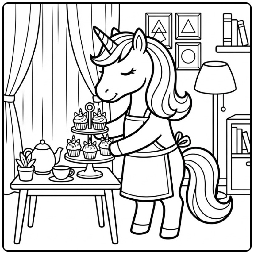 Magical Unicorn Cupcake in 2 coloring page