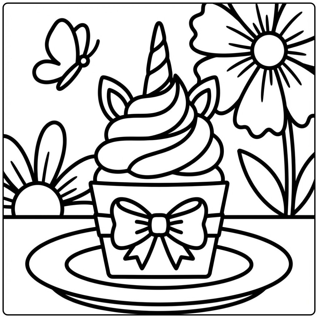 Magical Unicorn Cupcake coloring page