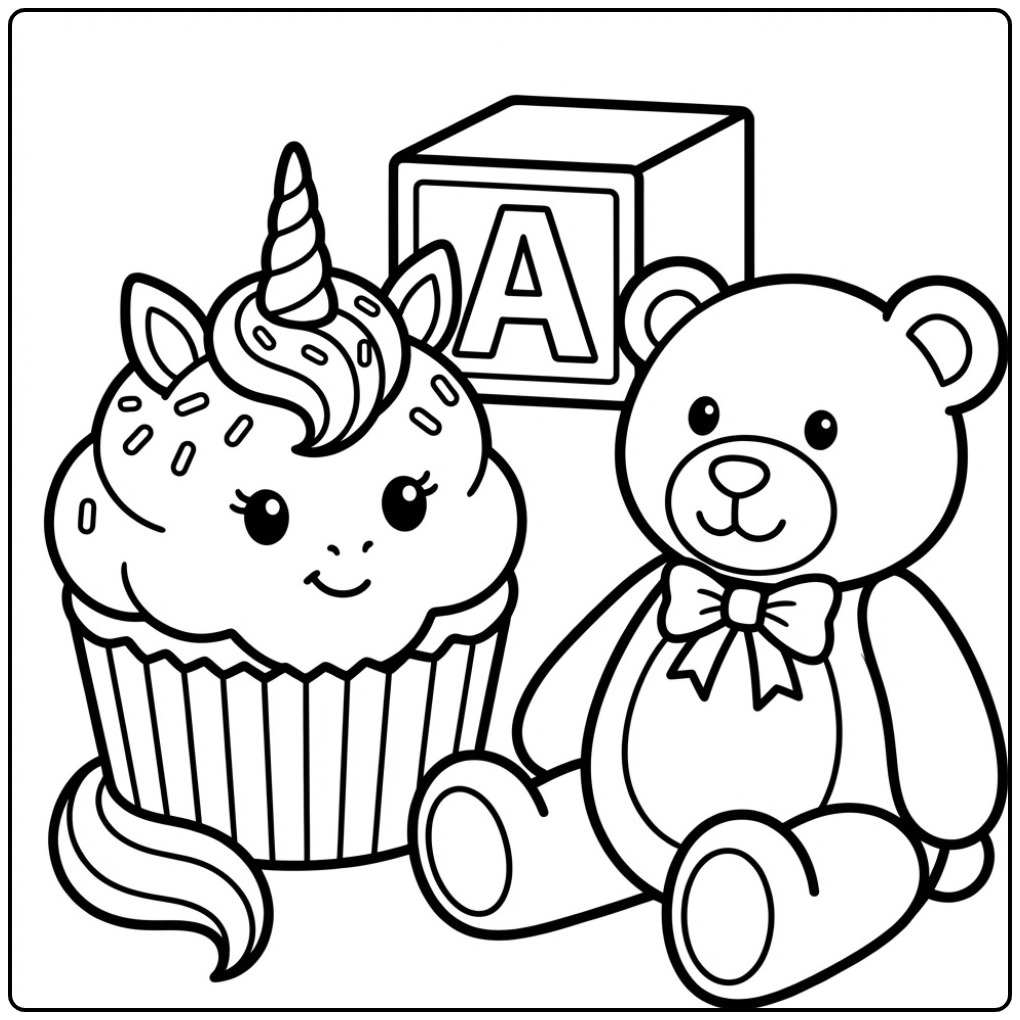 Magical Unicorn Cupcake for Creative Children coloring page
