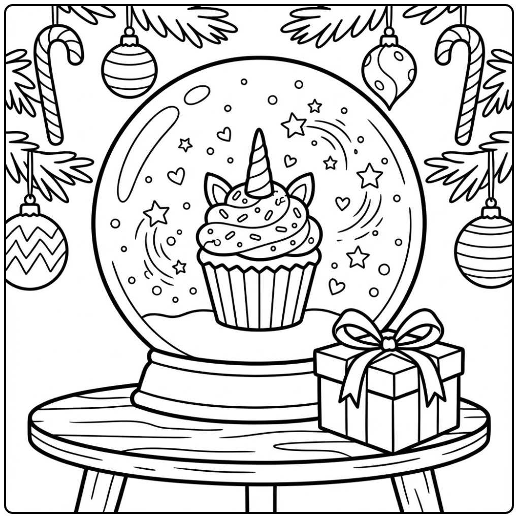 Magical Unicorn Cupcake for the Holidays coloring page