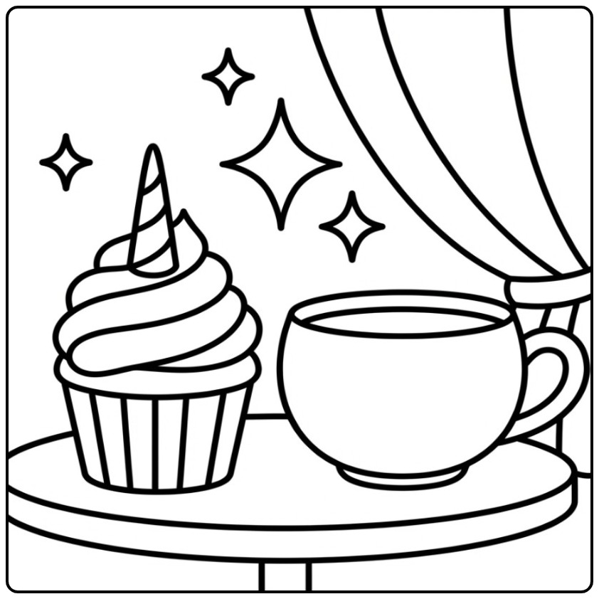 Magical Unicorn Cupcake for a Sweet Moment coloring page