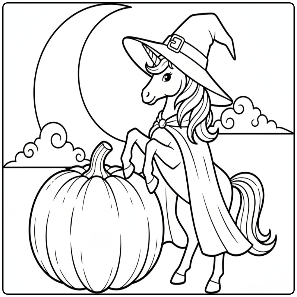 Magical Unicorn Halloween coloring page