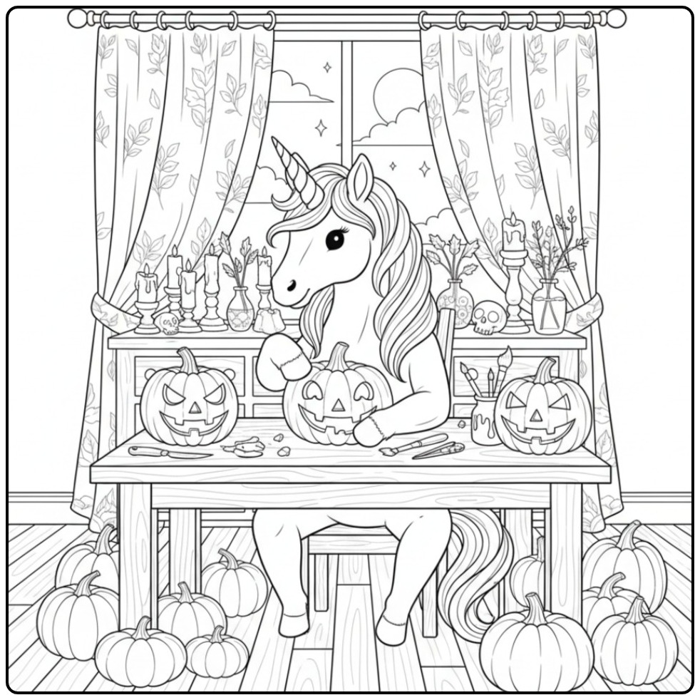 Magical Unicorn Halloween for Children 2 coloring page