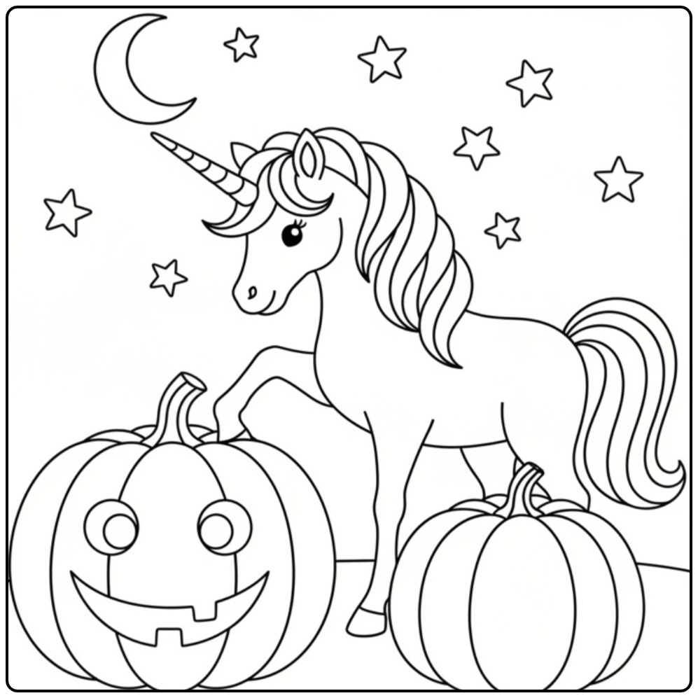 Magical Unicorn Halloween for Children coloring page