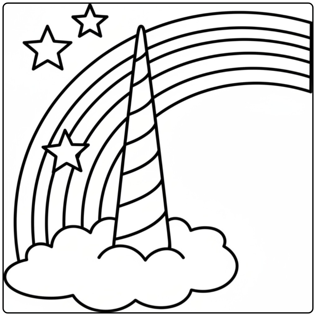 Magical Unicorn Horn Small Clouds and a Rainbow coloring page