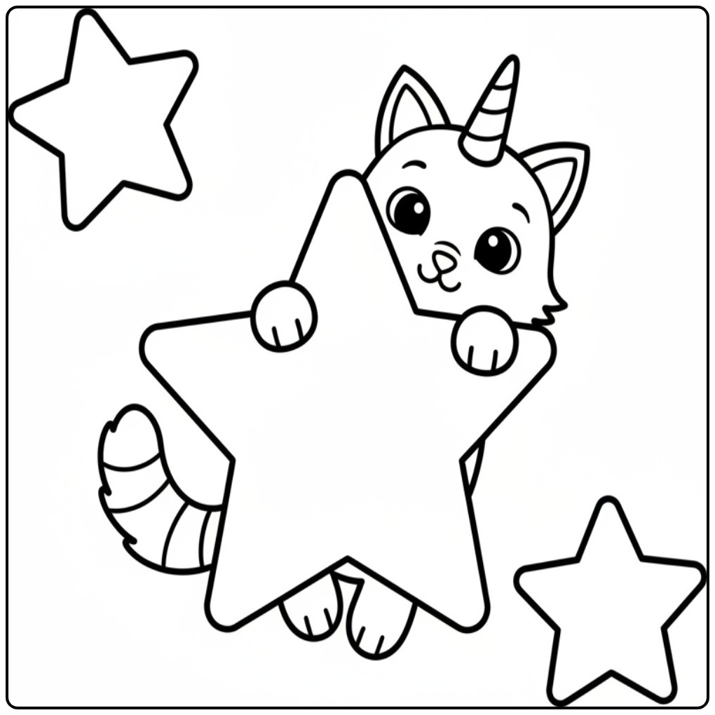 Magical Unicorn Cat Sparkling Stars coloring page