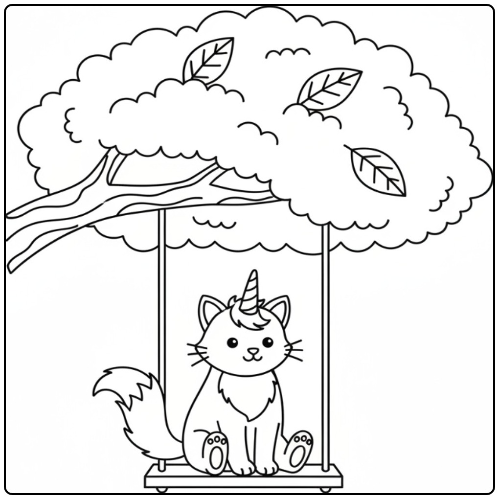 Magical Unicorn Cat Cheerful coloring page