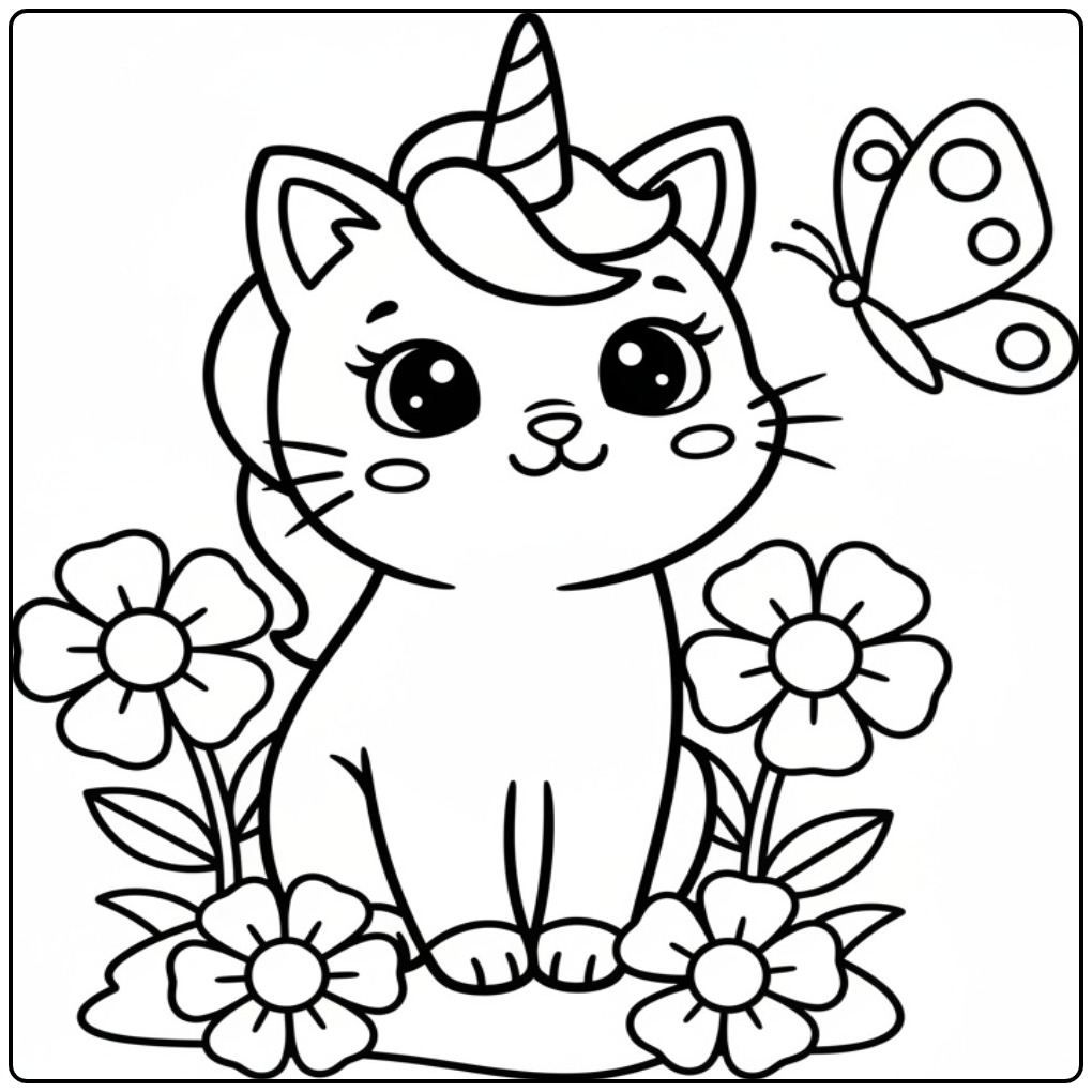 Magical Unicorn Cat in 1 coloring page