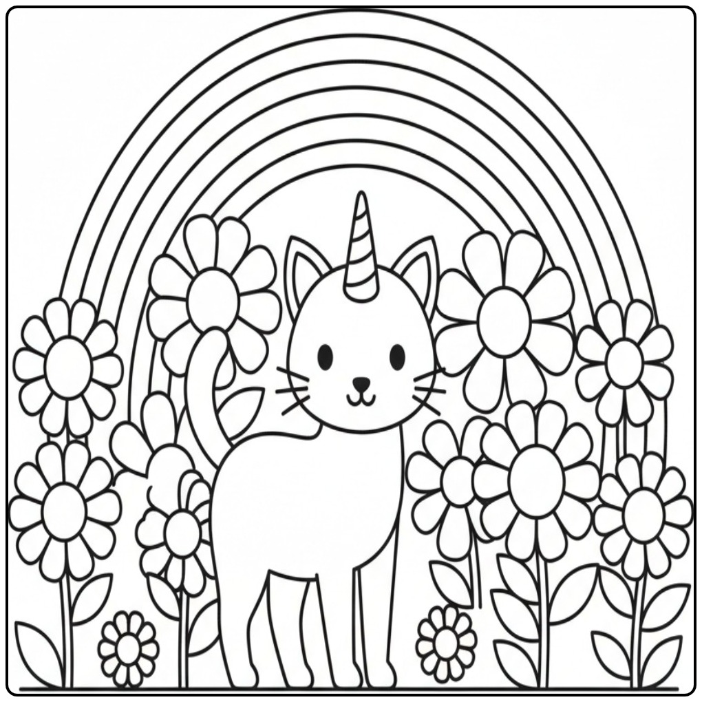 Magical Unicorn Cat in 2 coloring page