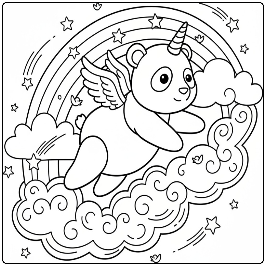 Magical Unicorn Panda in a Starry Sky coloring page