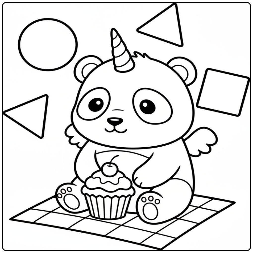 Magical Unicorn Panda Geometric Shapes coloring page