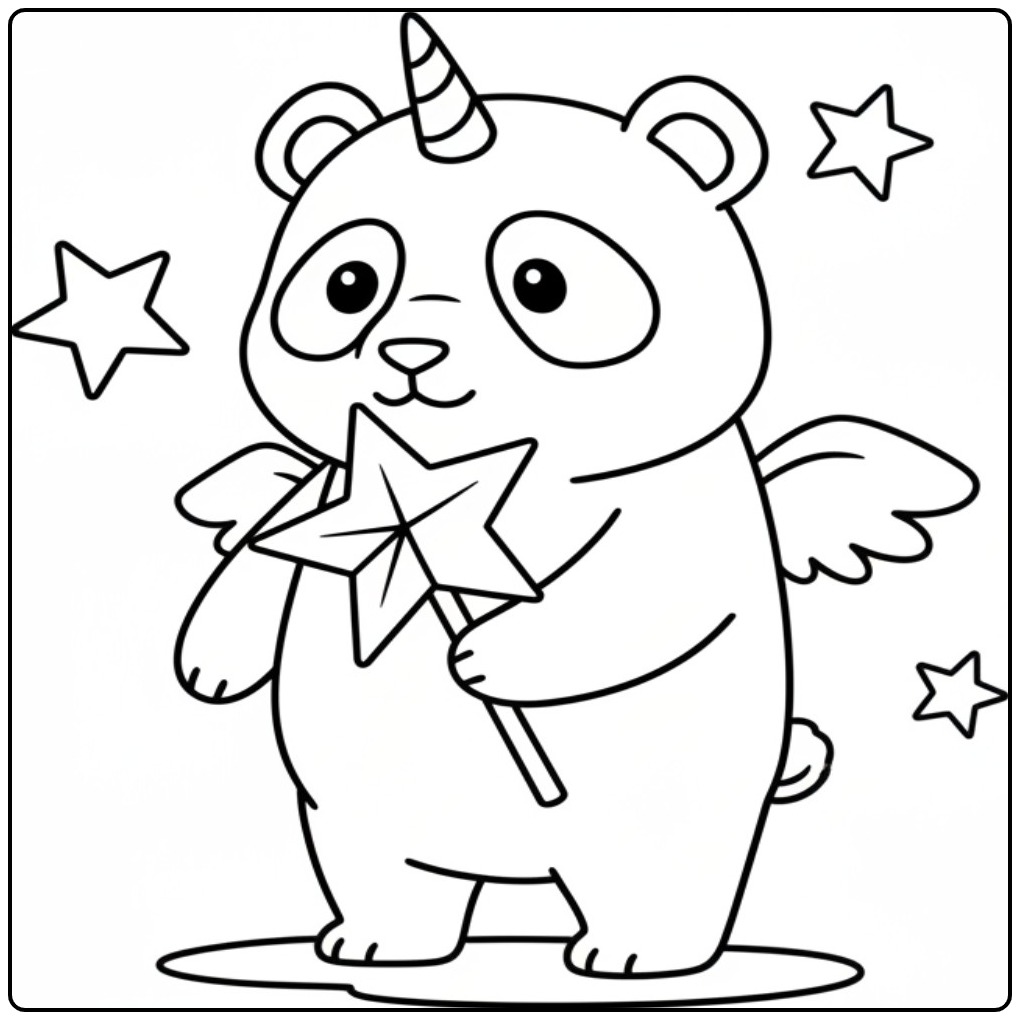 Magical Unicorn Panda Wings and Stars coloring page