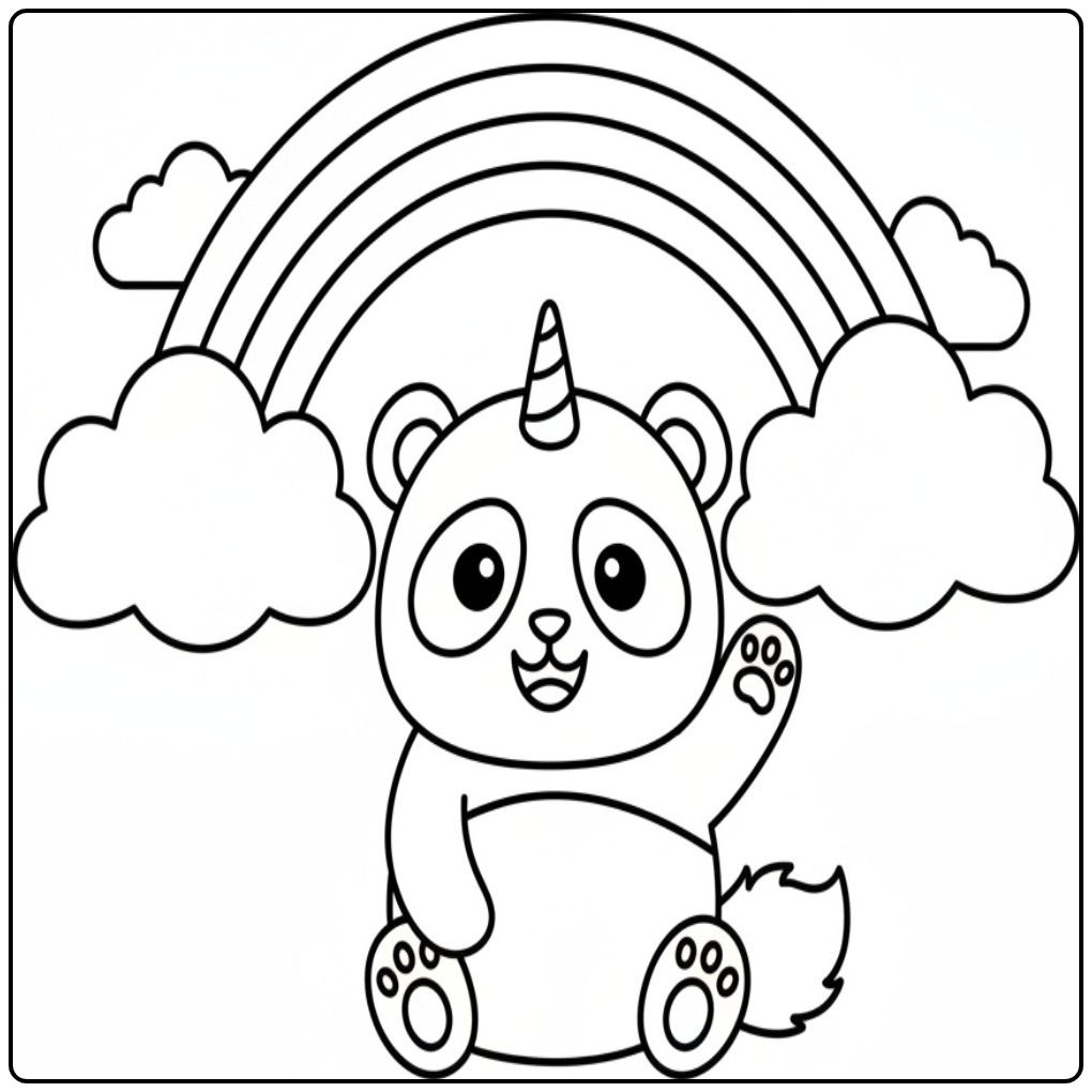 Magical Unicorn Panda in 2 coloring page