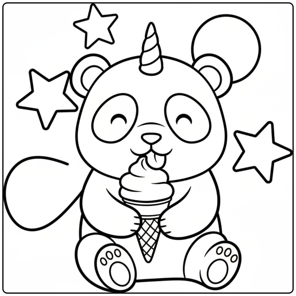 Magical Unicorn Panda in 3 coloring page