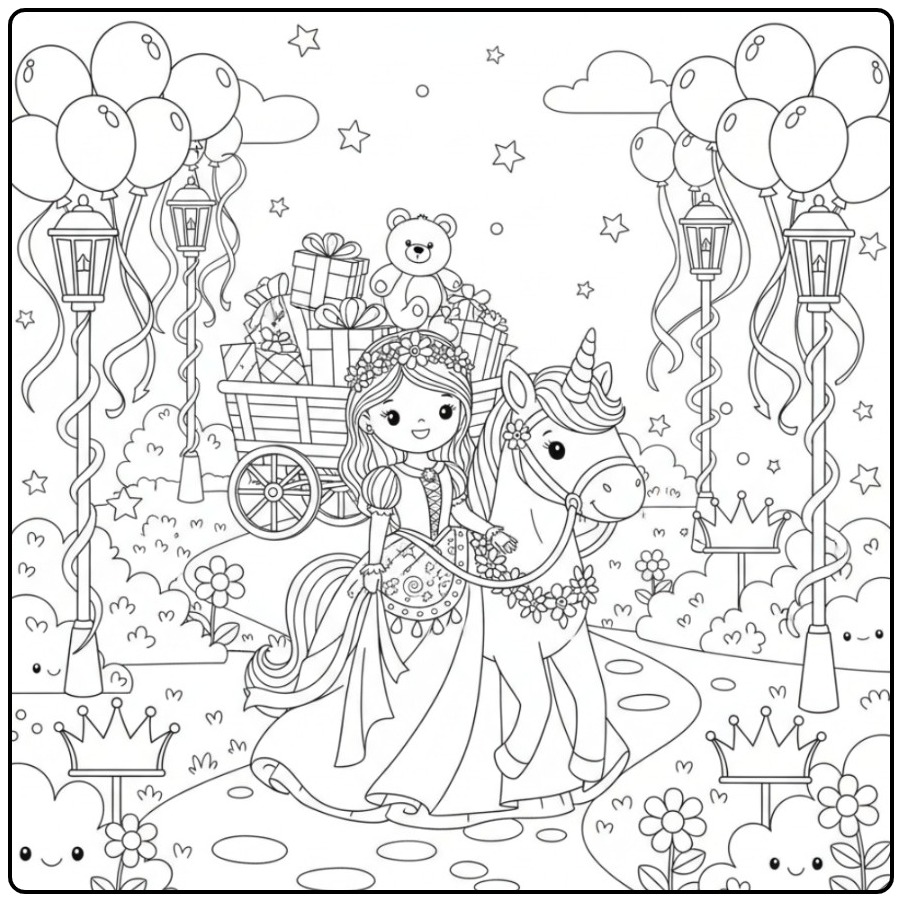 Magical Birthday Princess Unicorn for Children 1 coloring page