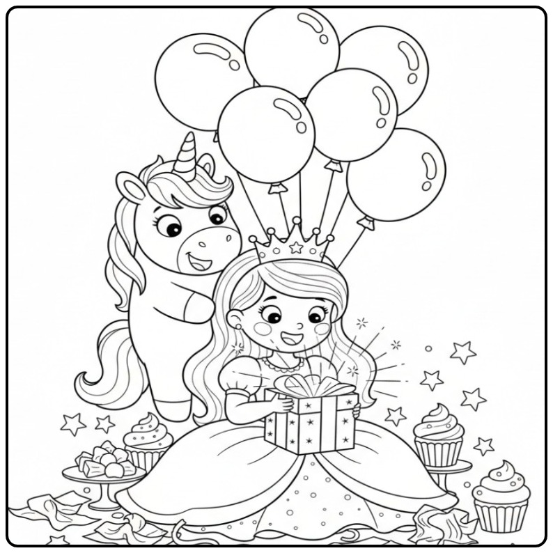 Magical Birthday Princess Unicorn for Children coloring page