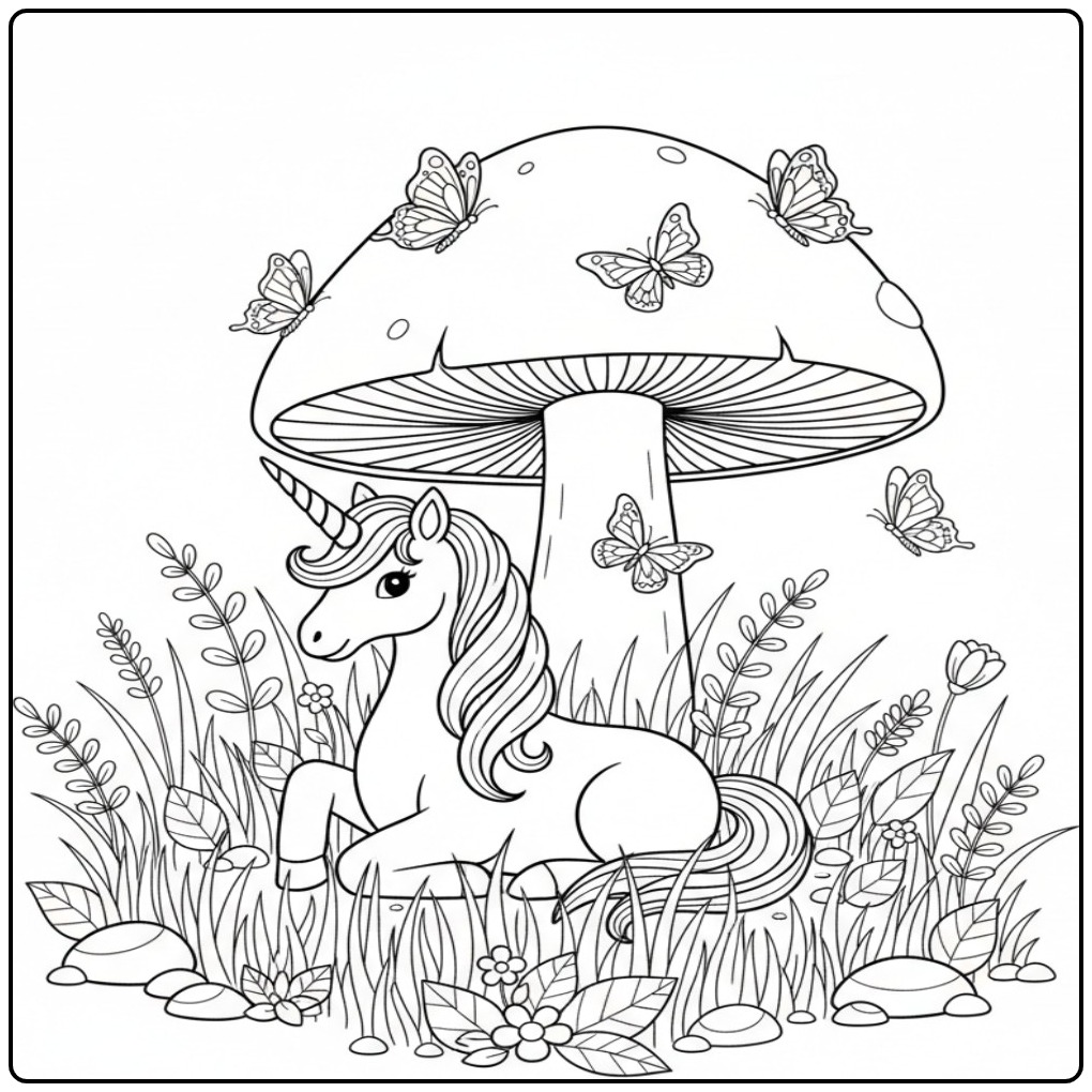 Magical Butterflies Unicorn Ready Colored to Be coloring page