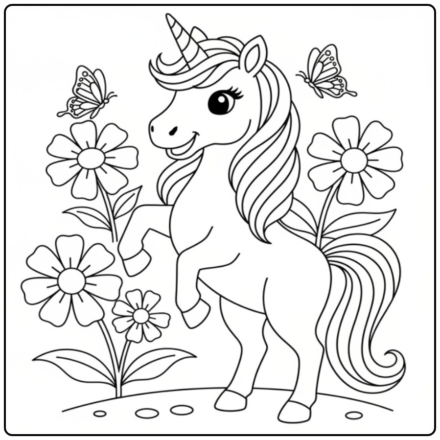 Magical Butterflies Unicorn Cheerful to Building coloring page