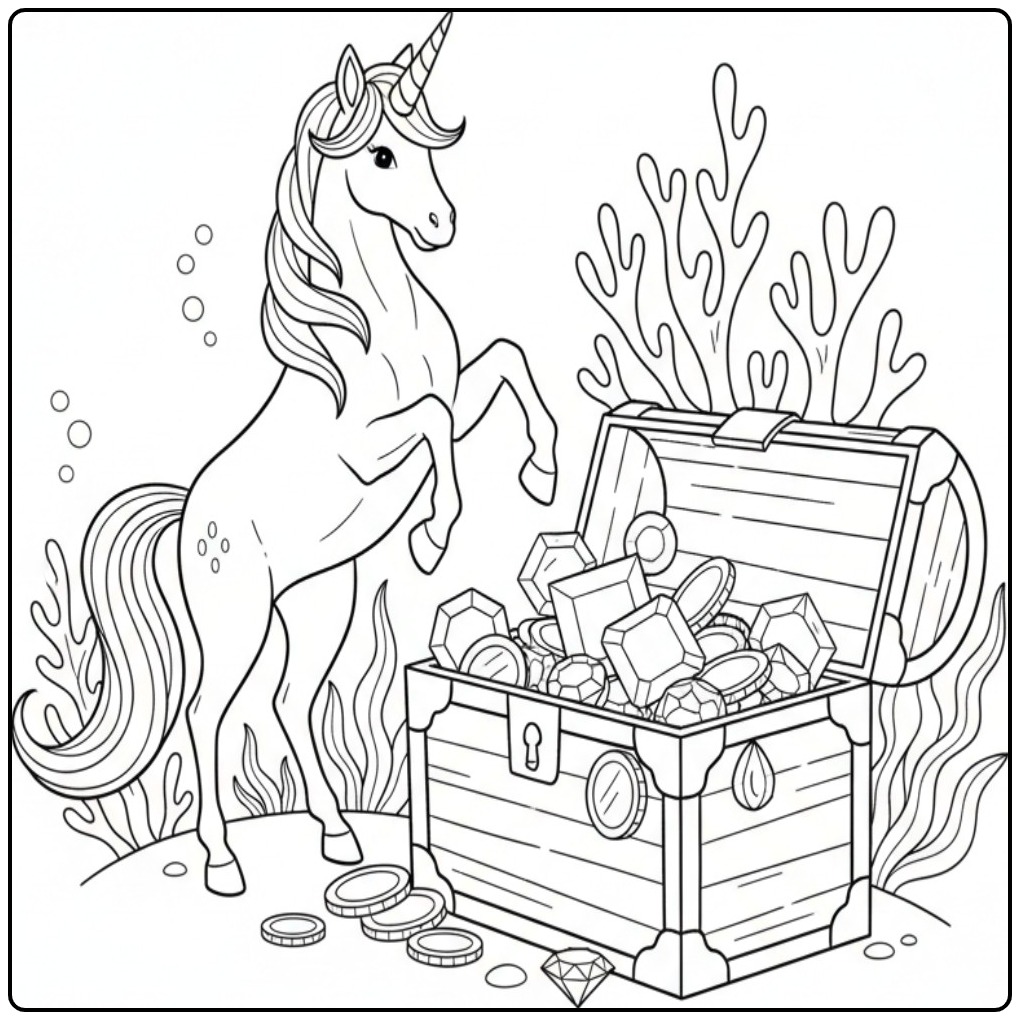 Magical Discovery a Unicorn Easy coloring page