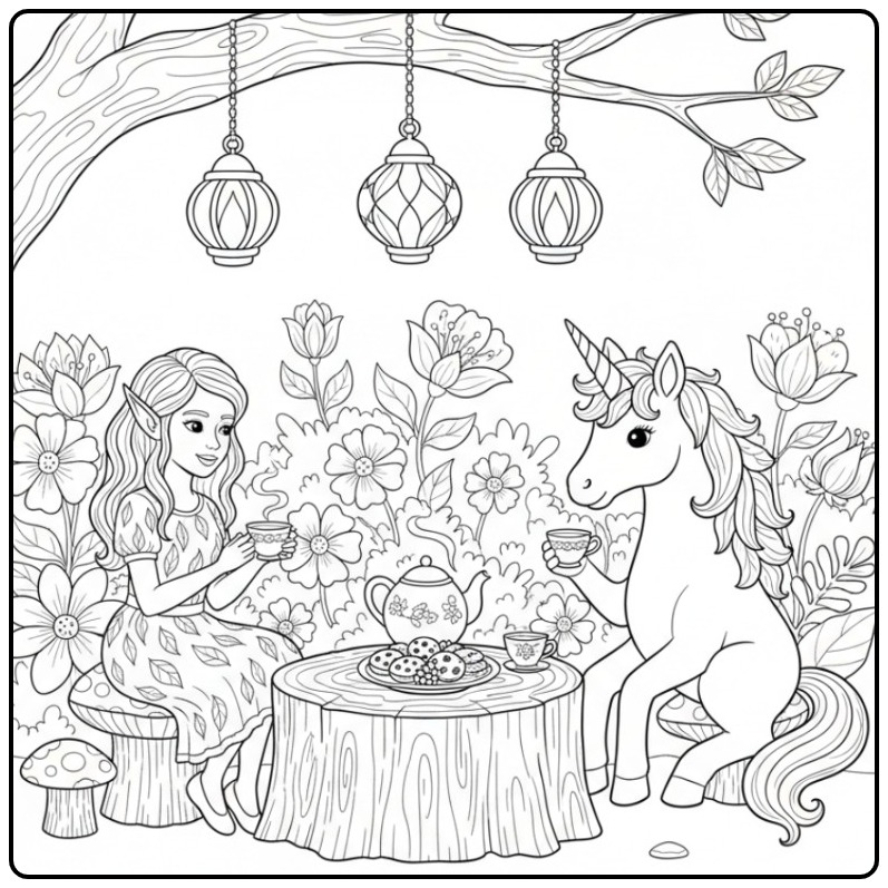 Magical Friendship Fairy and Unicorn coloring page
