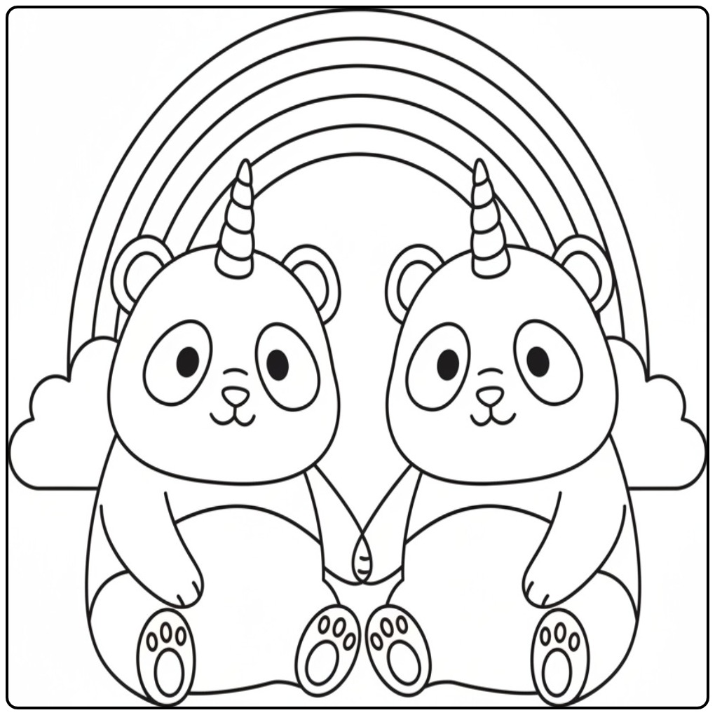 Magical Friendship Unicorn Panda for Children coloring page