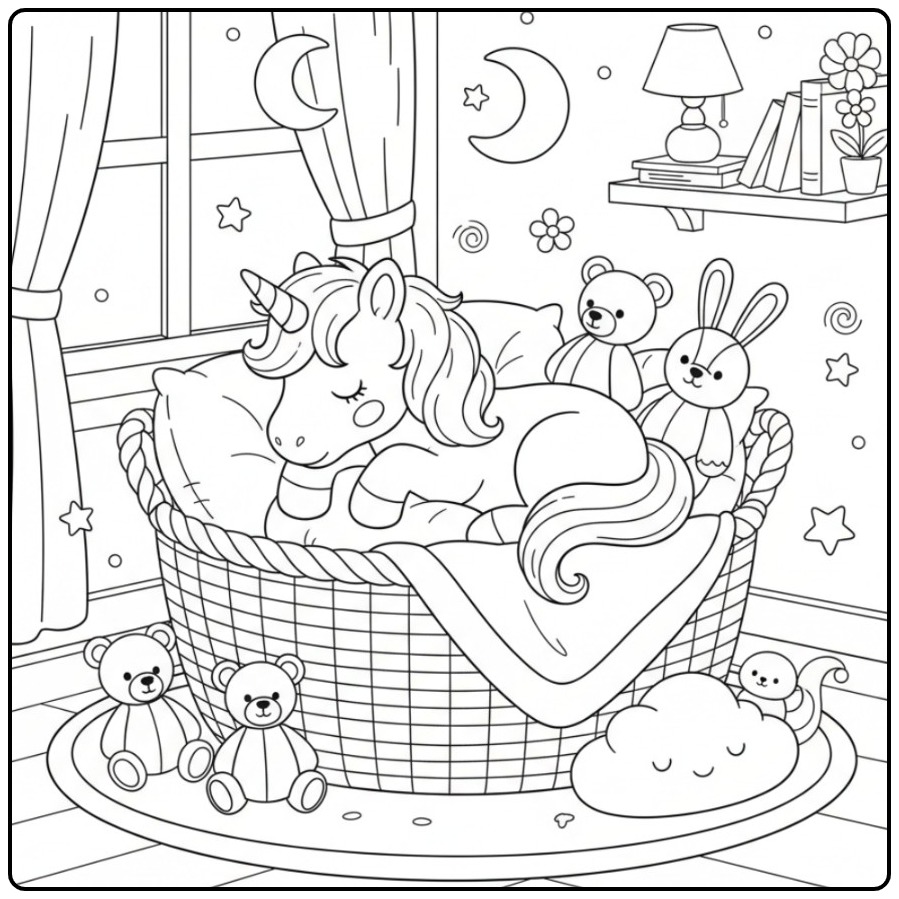 Easy Baby Unicorn Sleep Sweet Knuffels coloring page