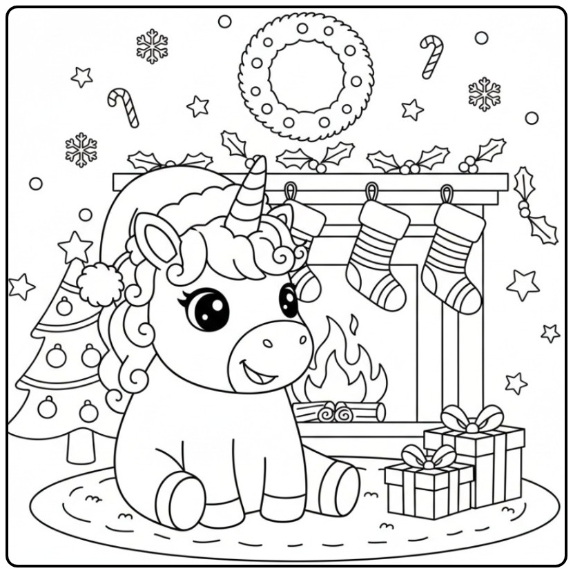 Easy Unicorn for a Magical Christmas coloring page