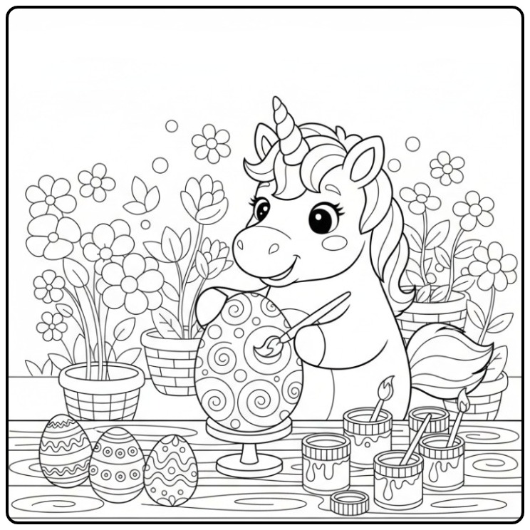 Easy Easter Unicorn Eggs Painted coloring page
