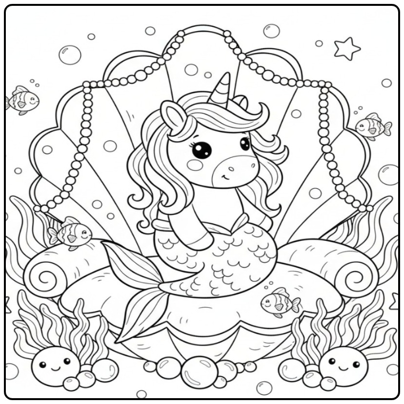 Easy Unicorn Mermaid in the Underwater World coloring page