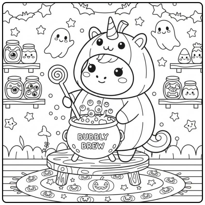 Mine Cute Unicorn Halloween coloring page