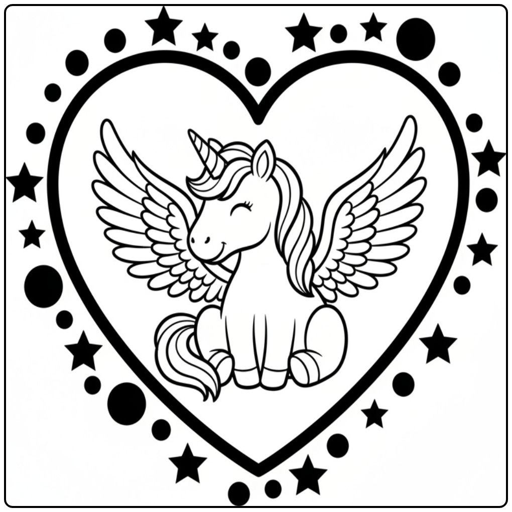 Beautiful Unicorn with Wings and Stars coloring page