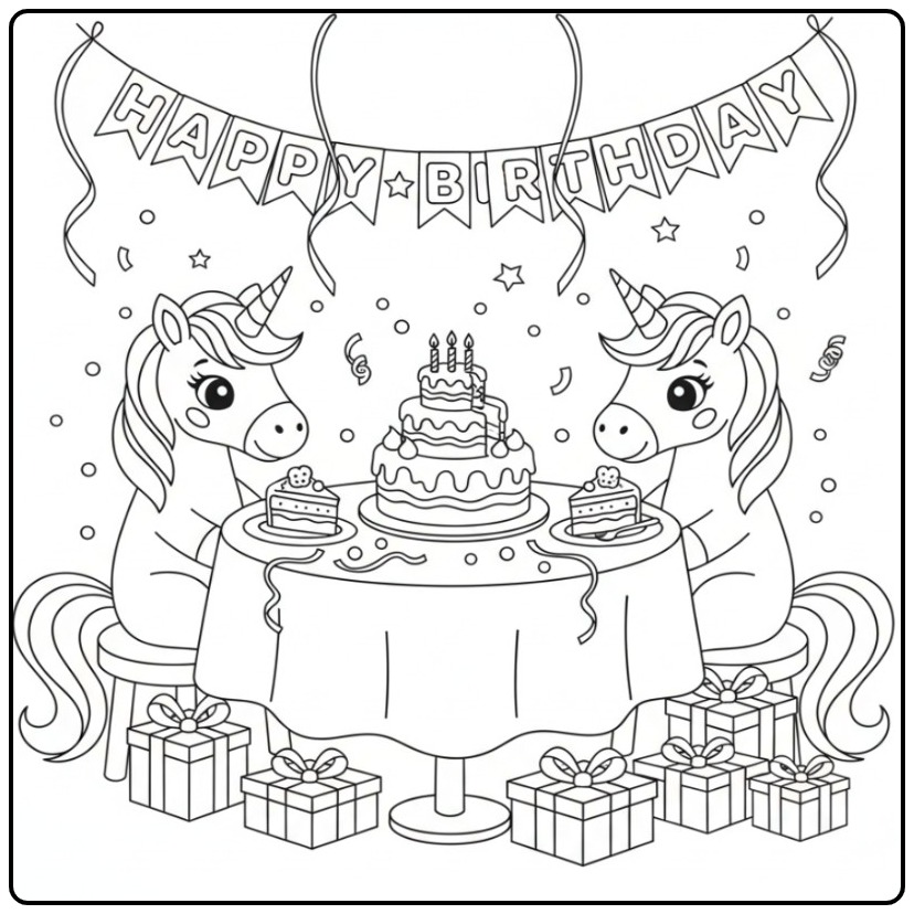 Beautiful Birthday Cake Unicorn Ready coloring page