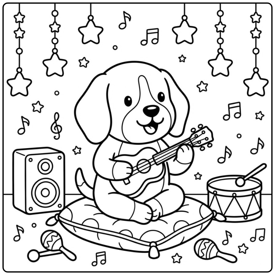 Musical Beagle Sitting on a Pillow coloring page