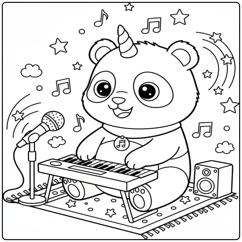 Musical Pandacorn on the Stage Unicorn Panda coloring page
