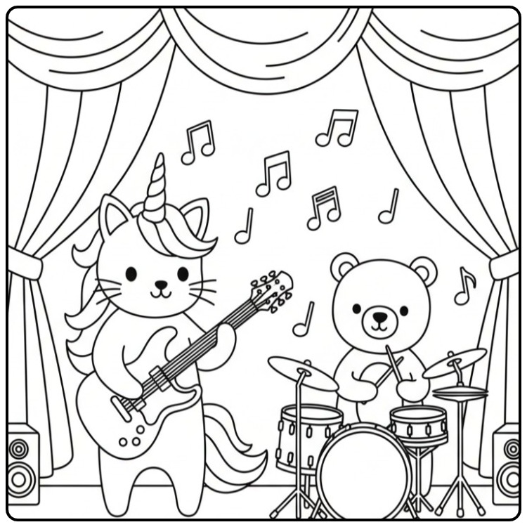 Musical Unicorn Cat for a Fun Performance coloring page