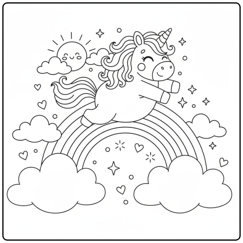 Exploring the Rainbow Unicorn Floating Playfully coloring page