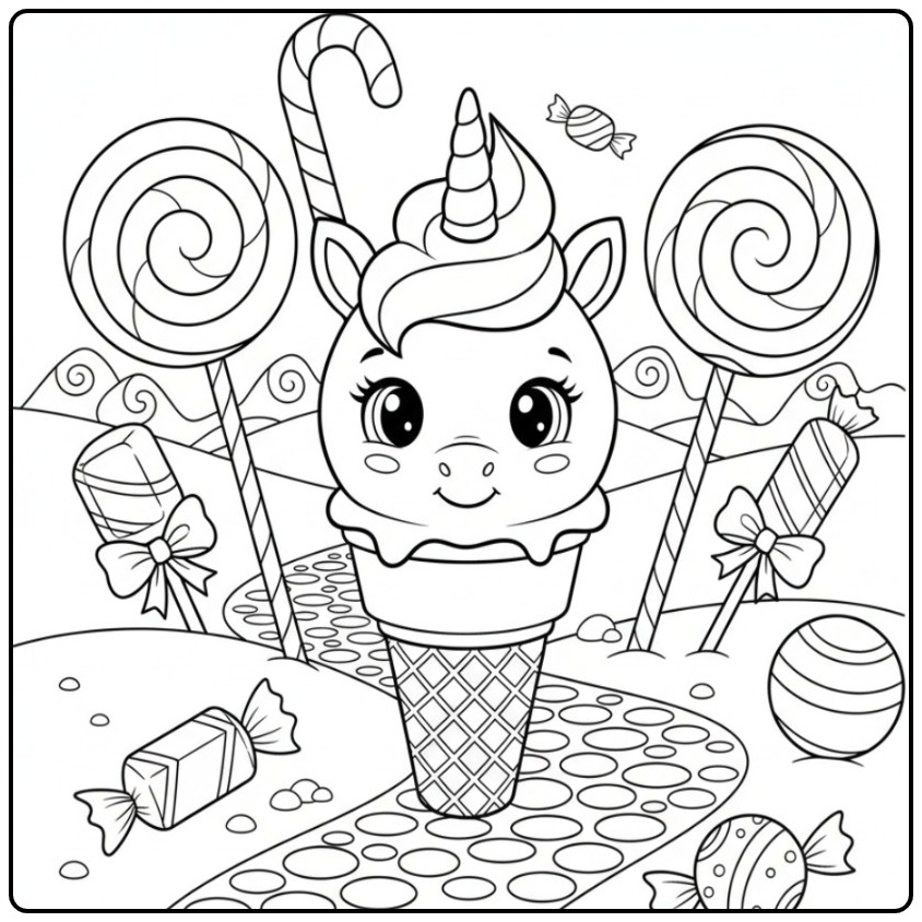 Exploring This Unicorn Ice Cream a Sweet Adventure Watch coloring page