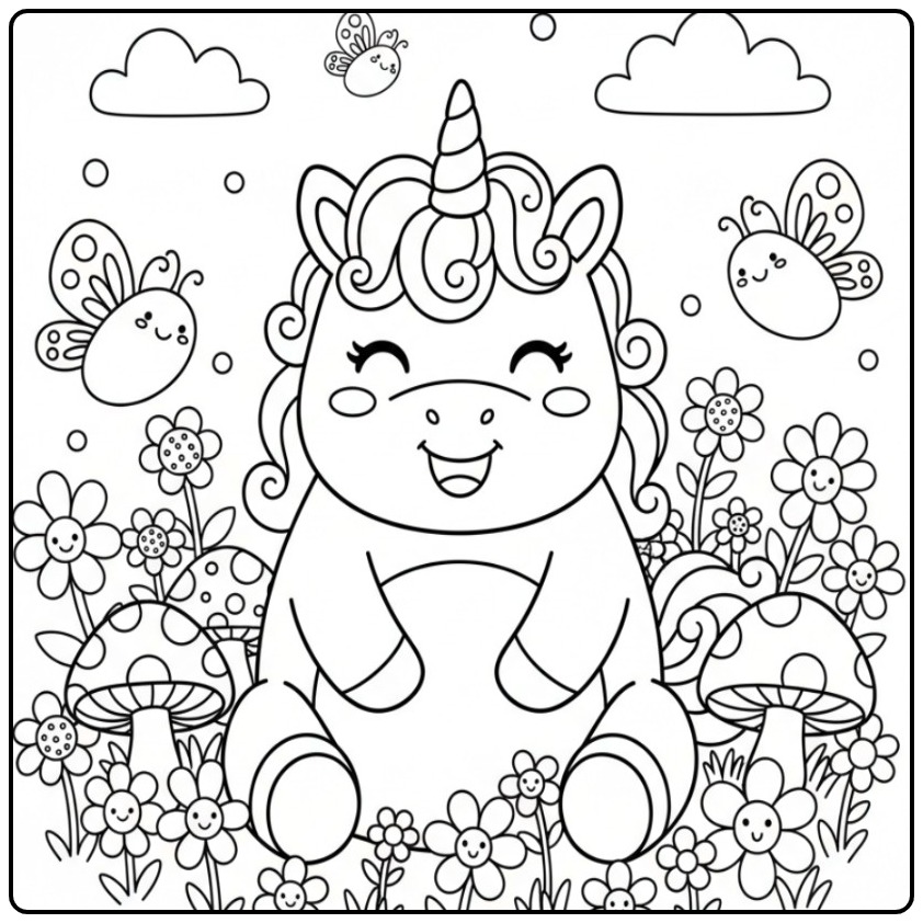 Exploring This Fun Unicorn Cute Surrounded by Cheerful Nature coloring page